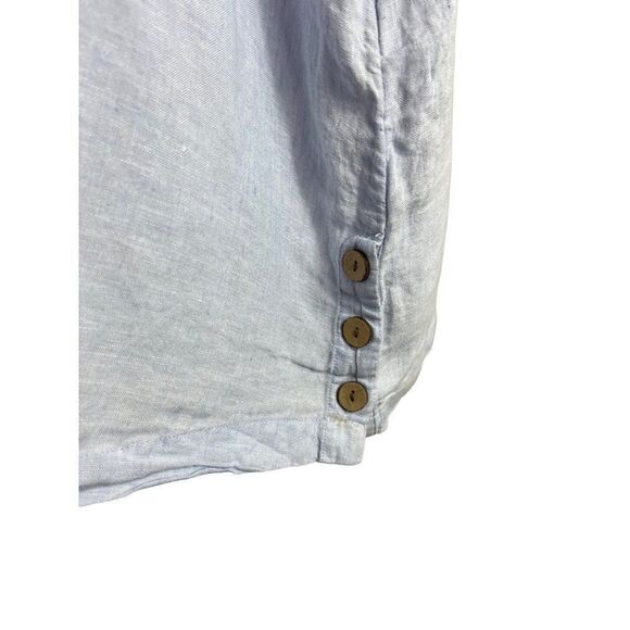Cynthia Rowley Linen Side Wooden Buttons Short Sleeve Round Neck Blouse 2X Blue - Picture 4 of 8